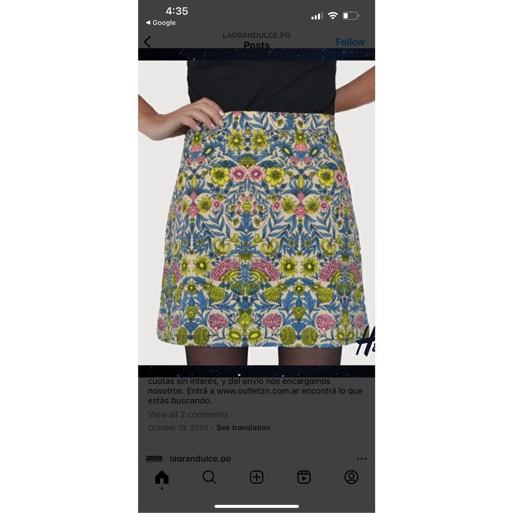 H&M Bright Floral Stretch Skirt XS Elastic Waist fluorescent